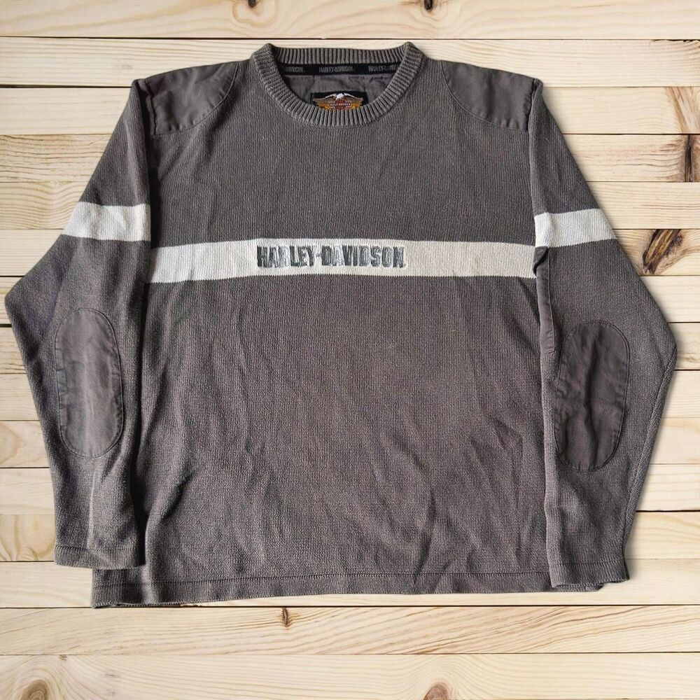 Vintage Harley Davidson An American Legend Grey Striped Sweater